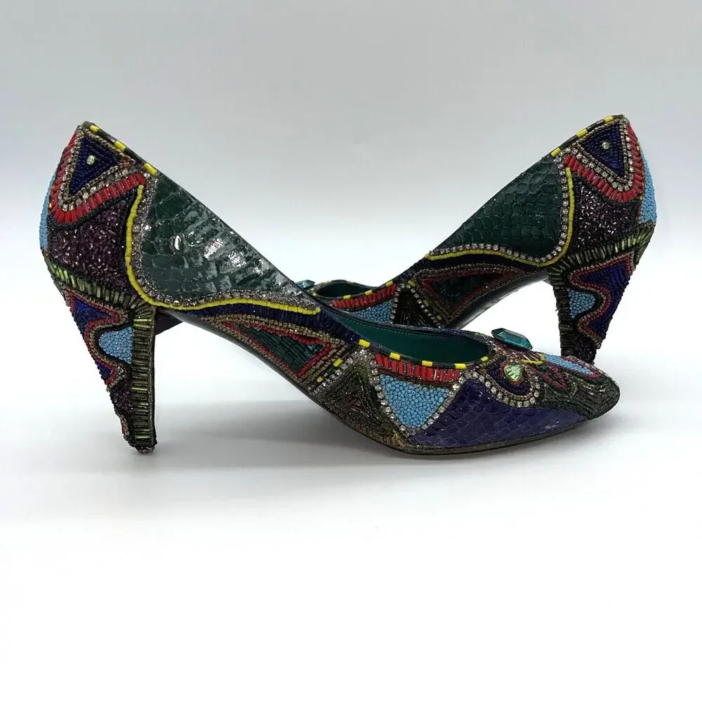 Bradley Levin Beaded Heels Womens 8 Charles Jourdan 80s 90s Vintage Rare Unique - Picture 7 of 15